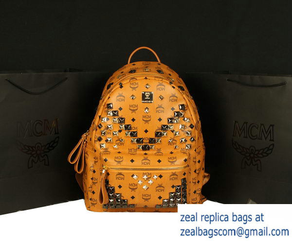 High Quality Replica MCM Stark Backpack Jumbo in Calf Leather 8100 Camel - Click Image to Close